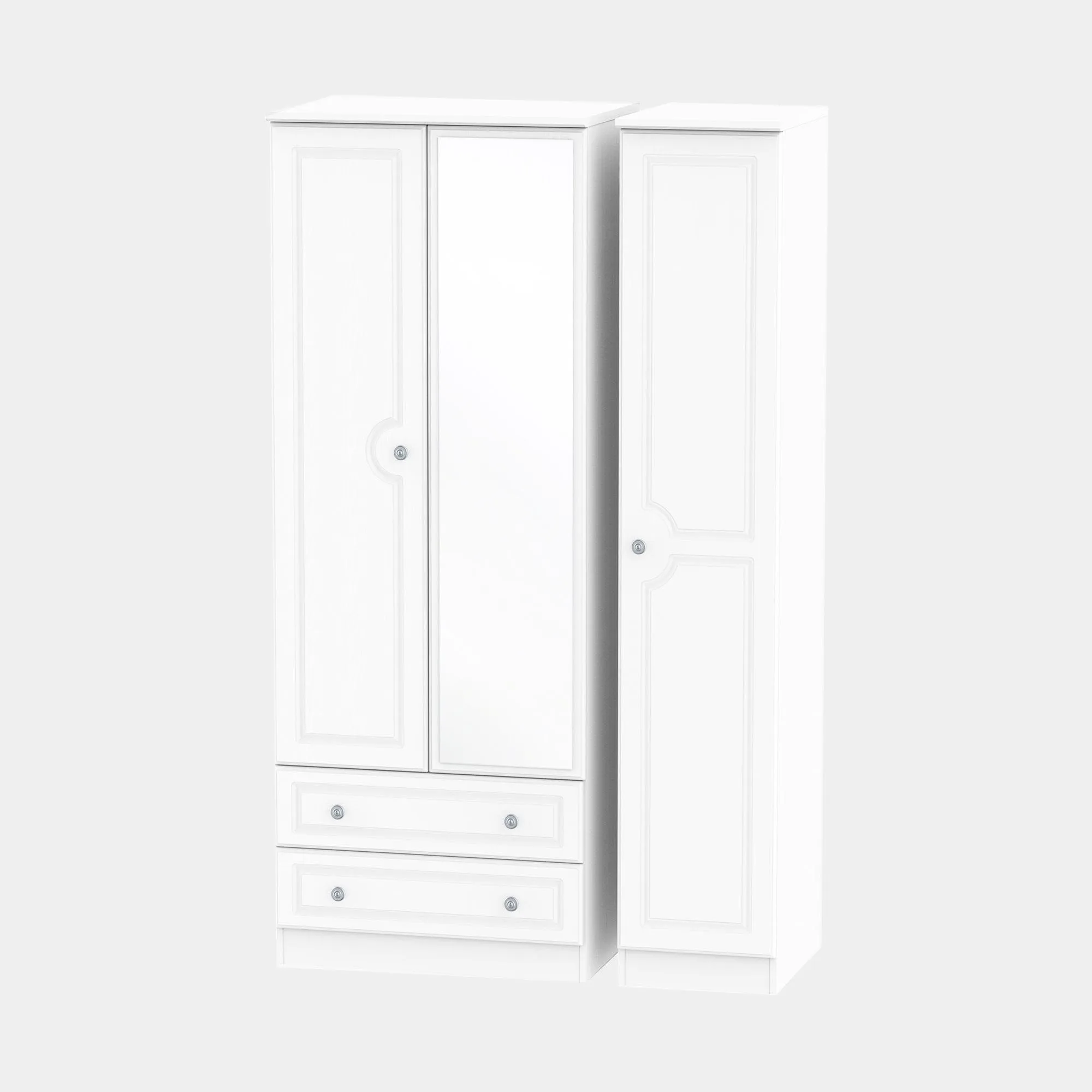 Ashford - Mirrored Combi Wardrobe In White Wood Grain Effect