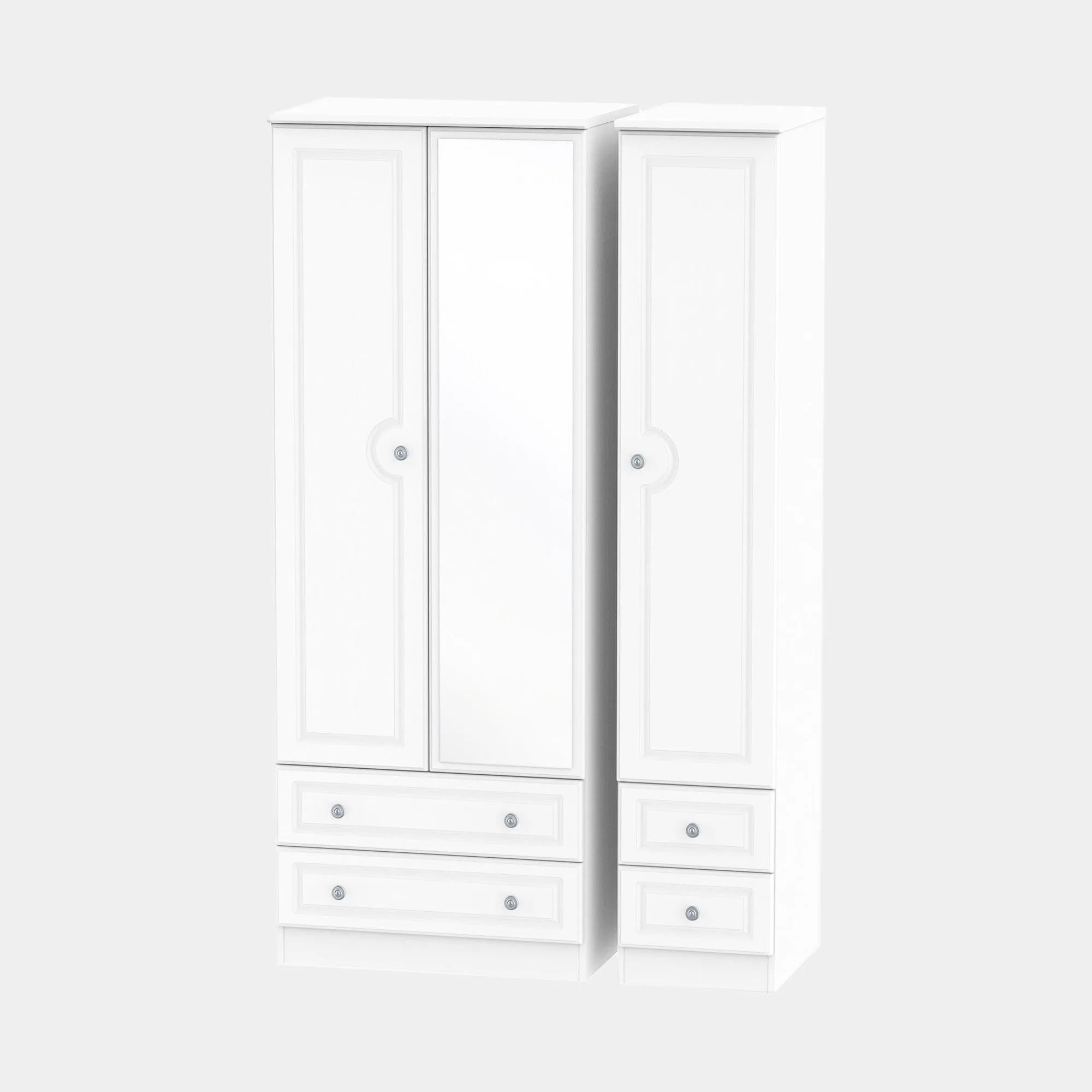 Ashford - Mirrored Combi Wardrobe In White Wood Grain Effect