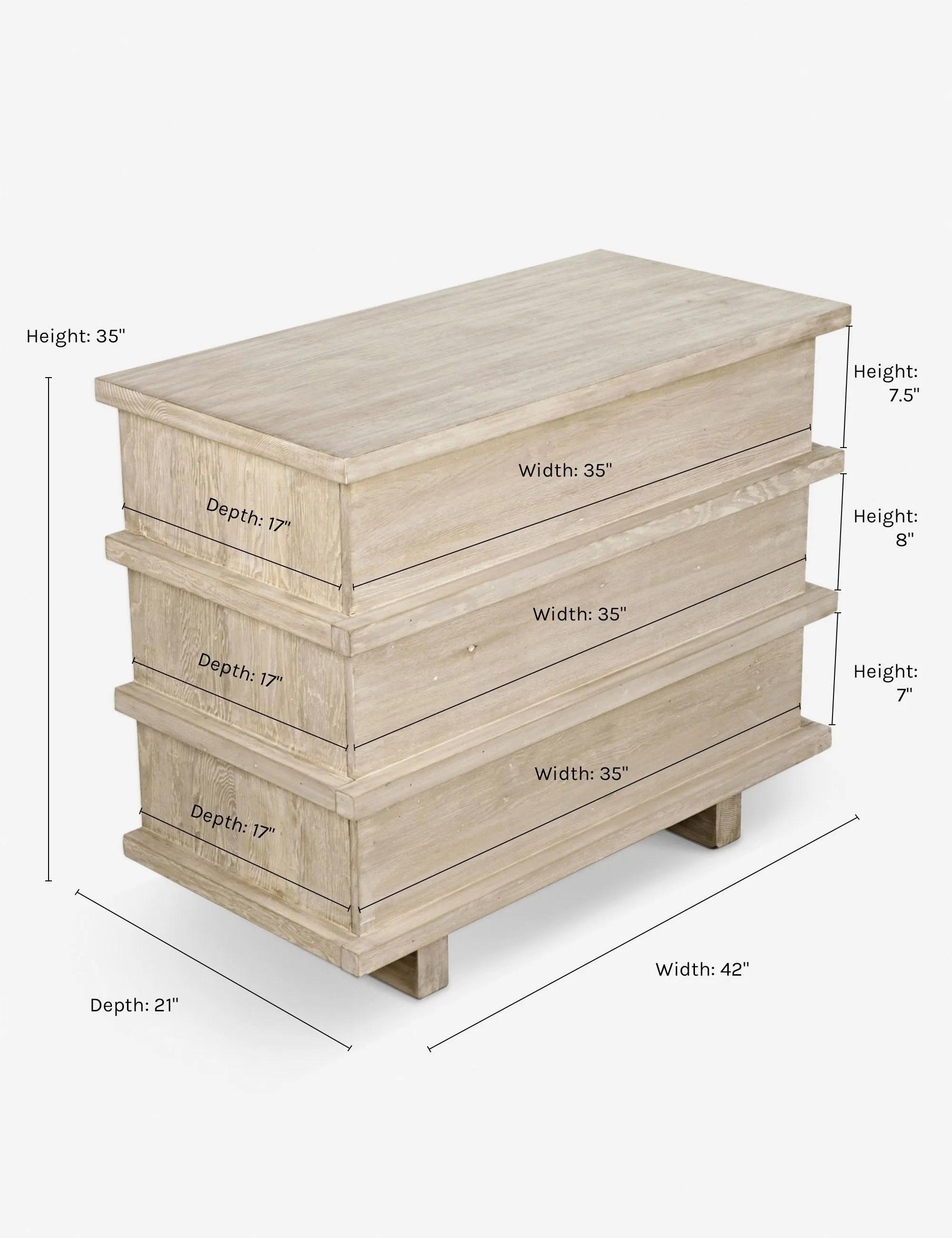 Corliss 3-Drawer Dresser, White Wash Lulu and Georgia