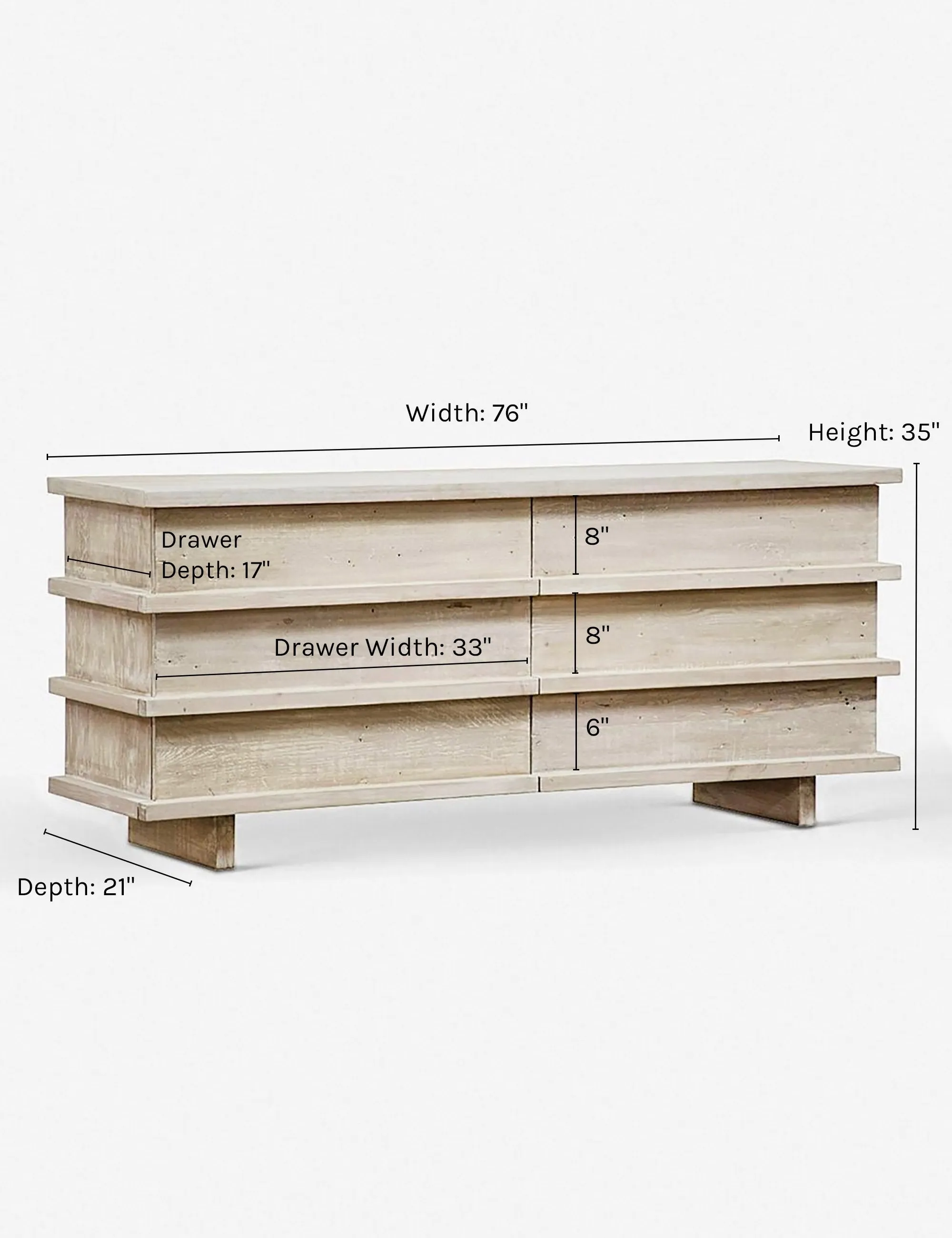 Corliss 6-Drawer Dresser, White Wash Lulu and Georgia