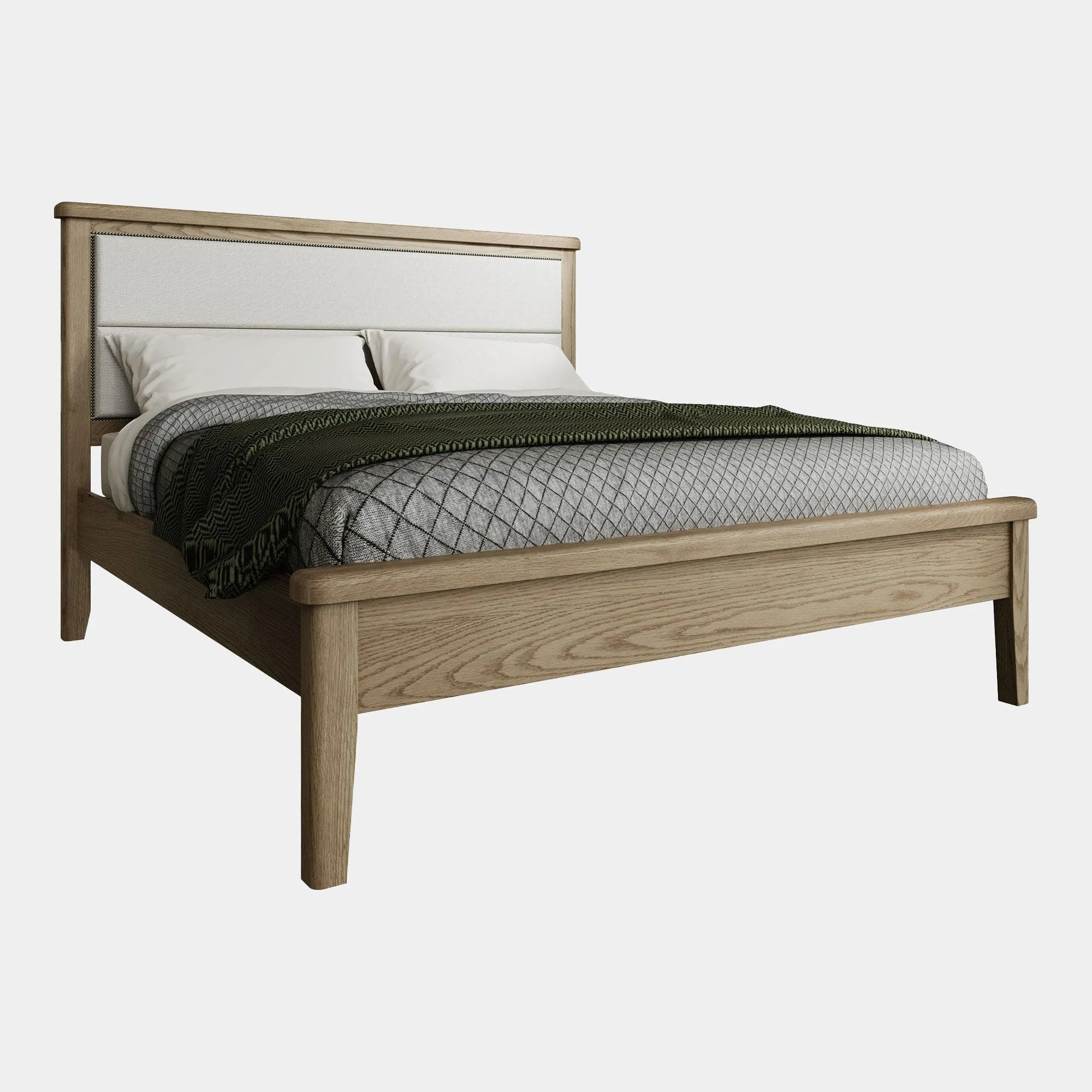 Farringdon - Fabric Headboard Bed Frame In Oak Finish