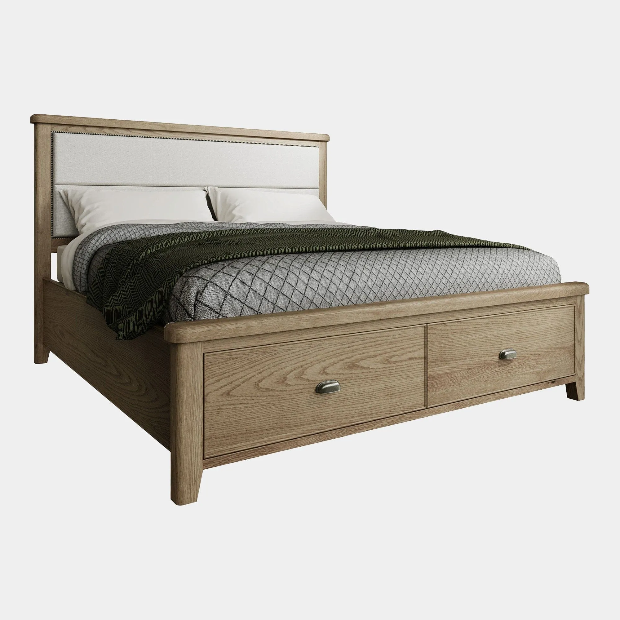 Farringdon - Fabric Headboard Bed Frame In Oak Finish