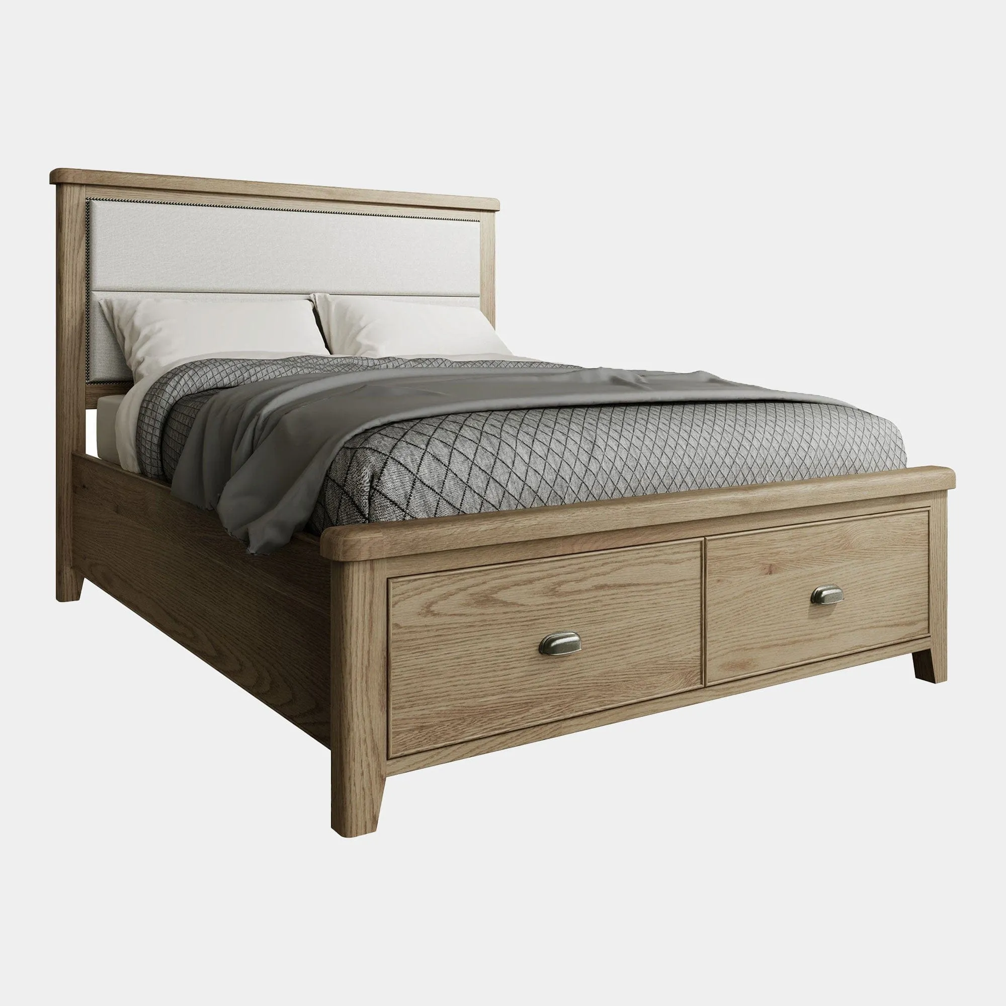 Farringdon - Fabric Headboard Bed Frame In Oak Finish