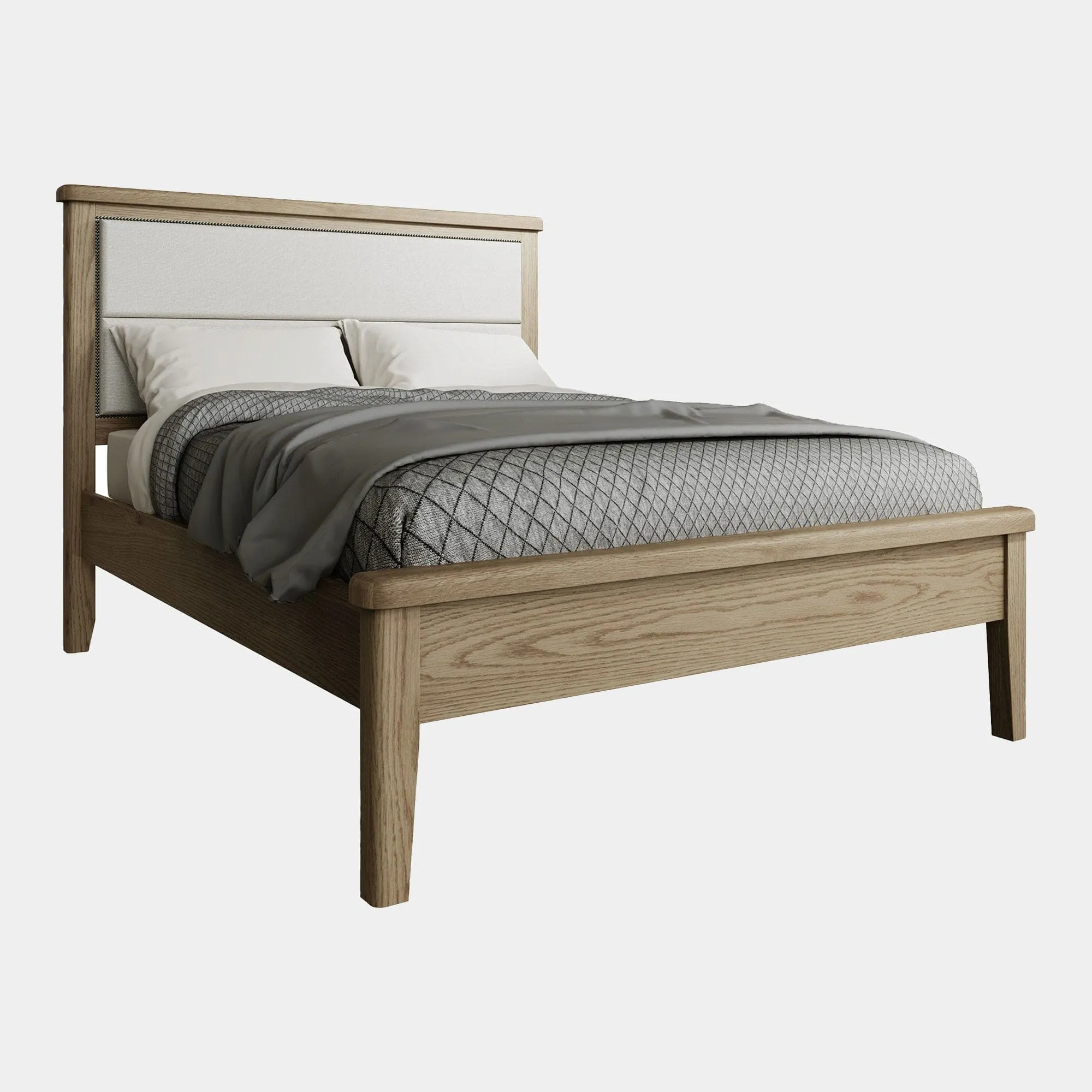 Farringdon - Fabric Headboard Bed Frame In Oak Finish