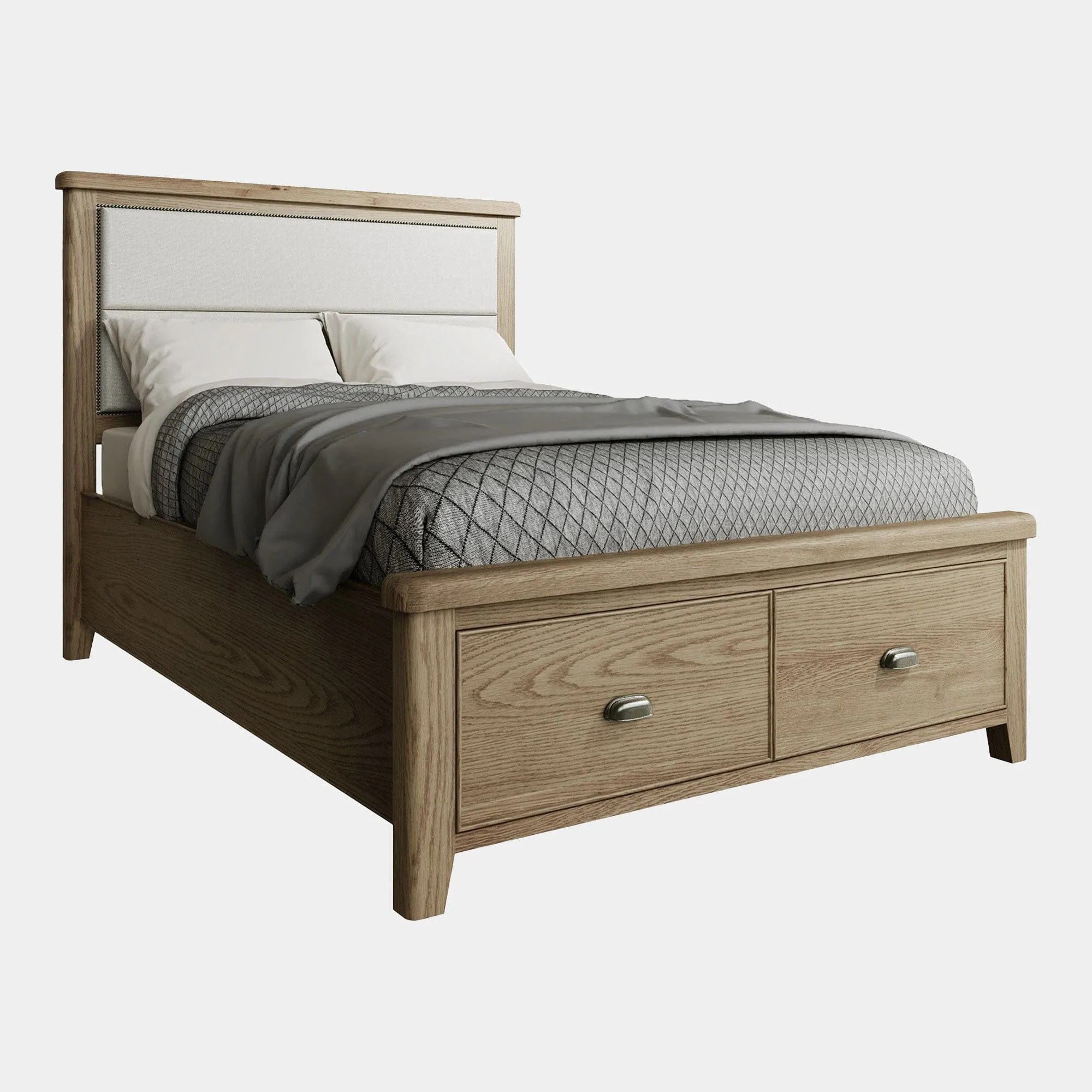 Farringdon - Fabric Headboard Bed Frame In Oak Finish