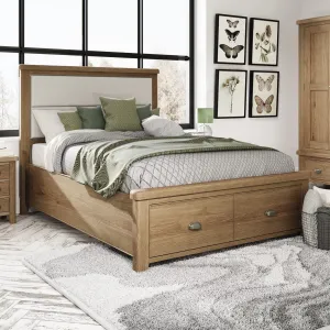 Farringdon - Fabric Headboard Bed Frame In Oak Finish