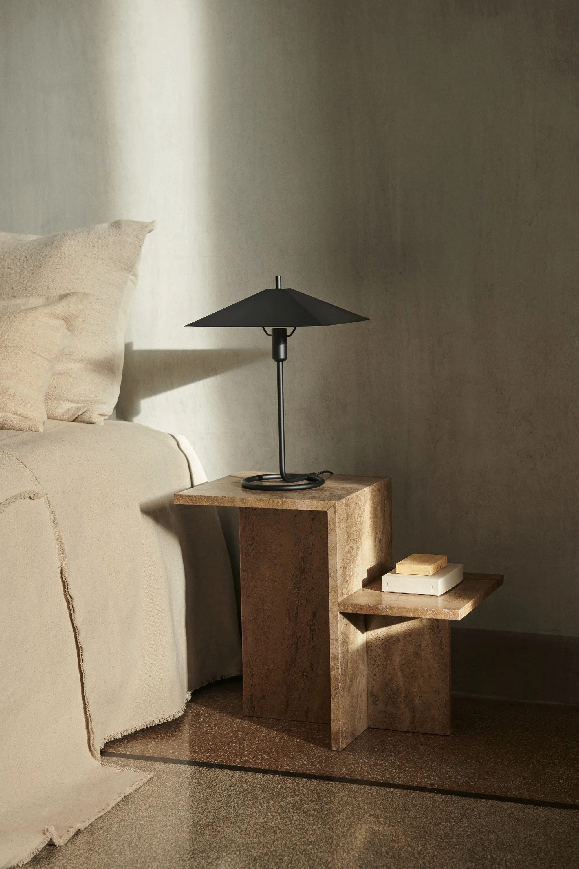 Ferm Living Distinct Side Table, Dark Brown Travertine