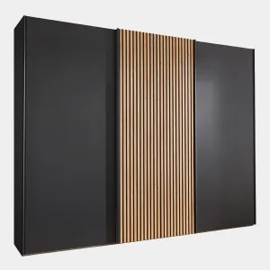 Lakewood - Sliding Door Wardrobe in Bianco Oak Finish & Graphite Doors