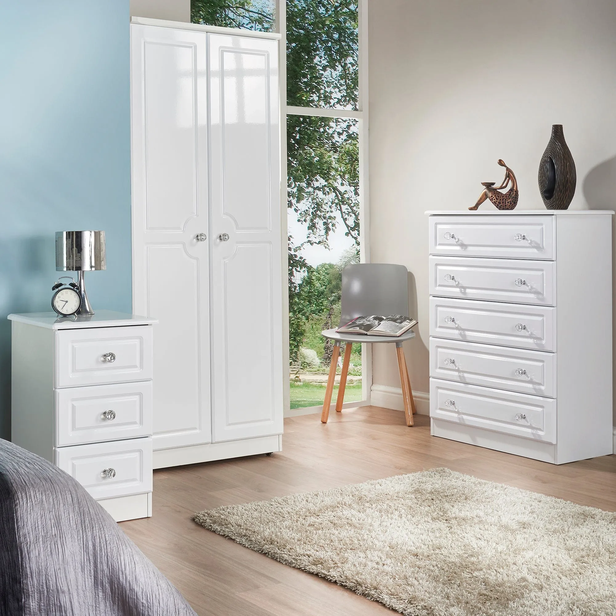 Lincoln - Combi Wardrobe In White High Gloss
