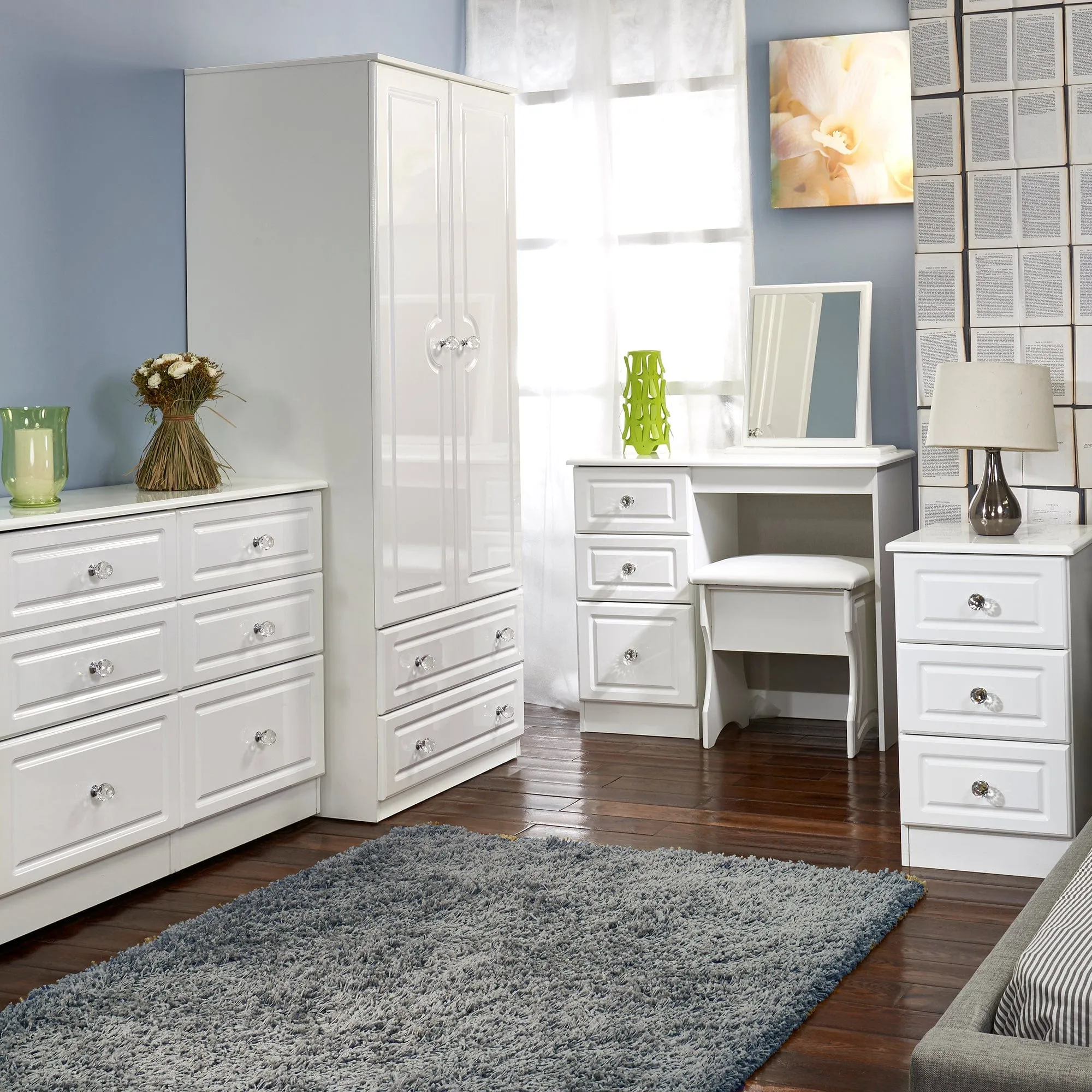 Lincoln - Combi Wardrobe In White High Gloss