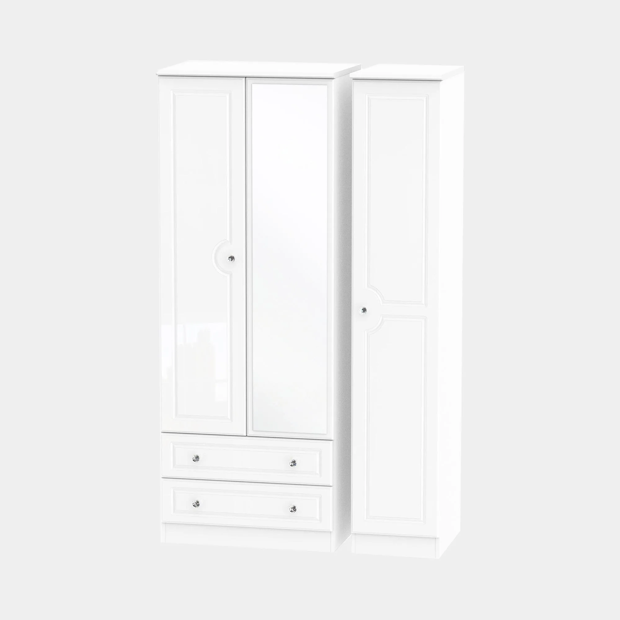 Lincoln - Mirrored Combi Wardrobe In White High Gloss