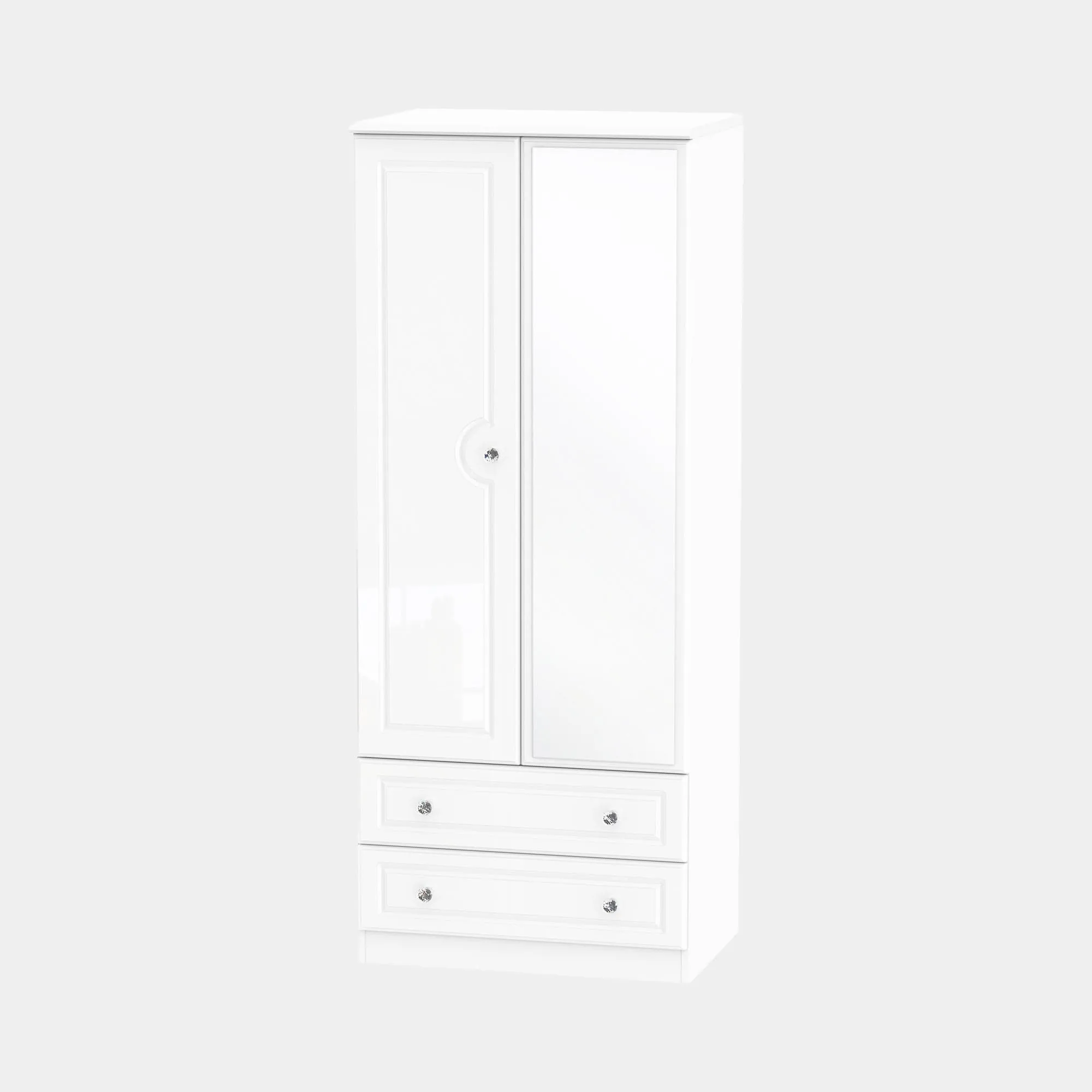 Lincoln - Mirrored Combi Wardrobe In White High Gloss