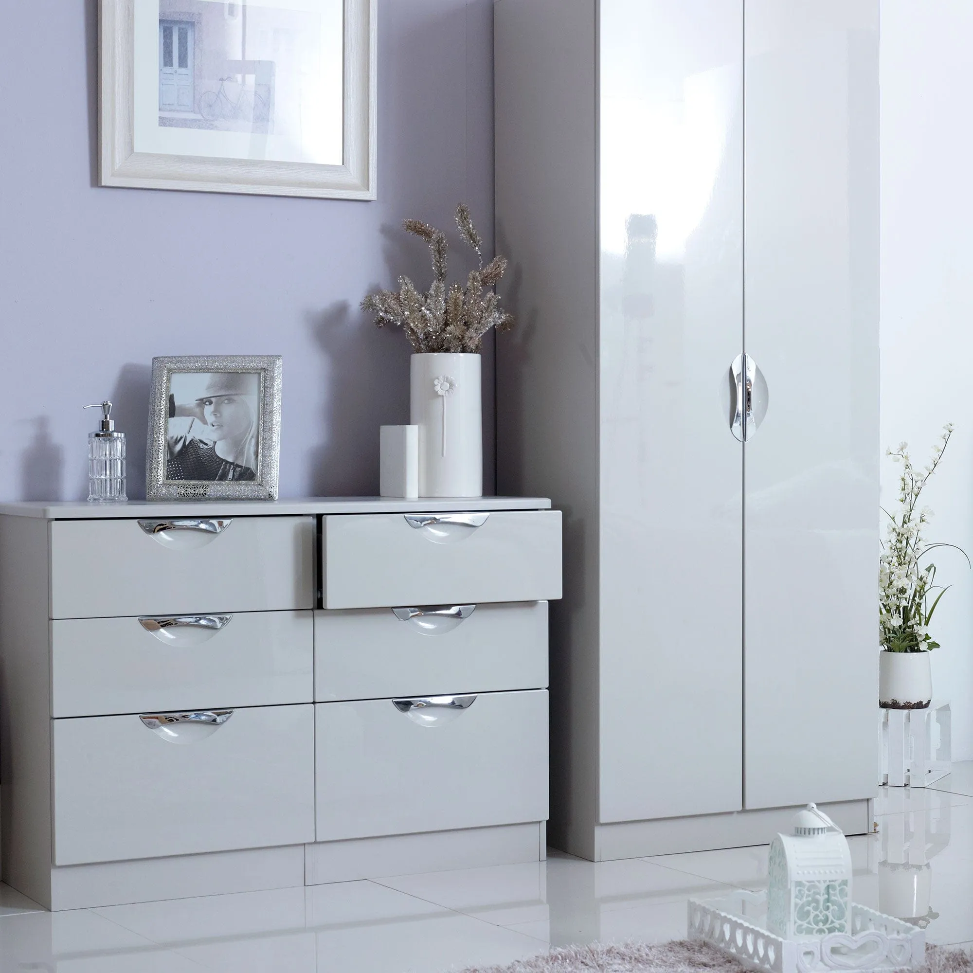 Stanford - Mirrored Combi Wardrobe In High Gloss