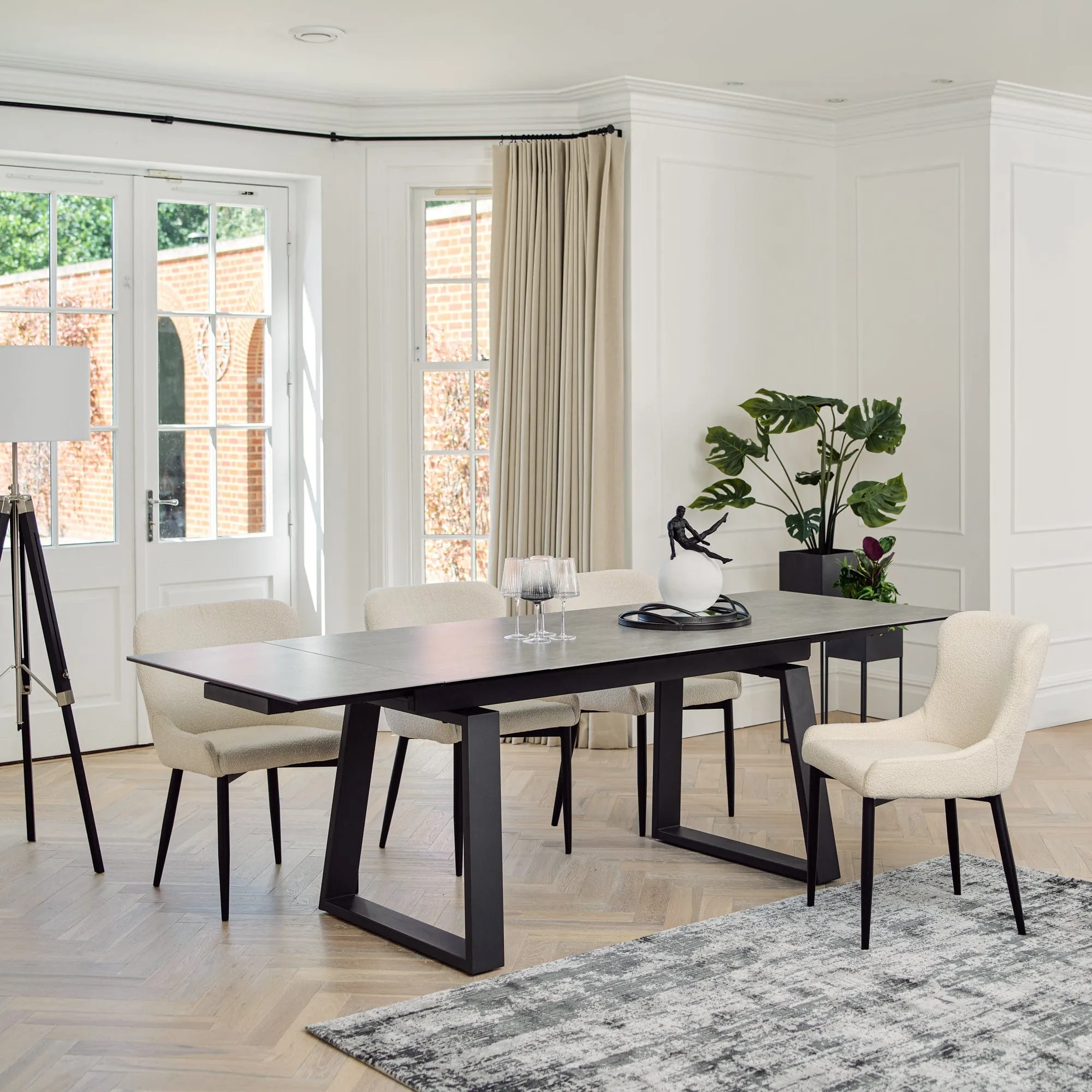 Valdone - 160cm Extending Dining Table Cement Ceramic Top